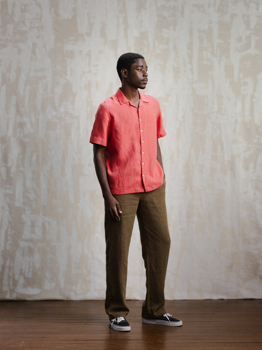 Salmon Linen Leisure Shirt