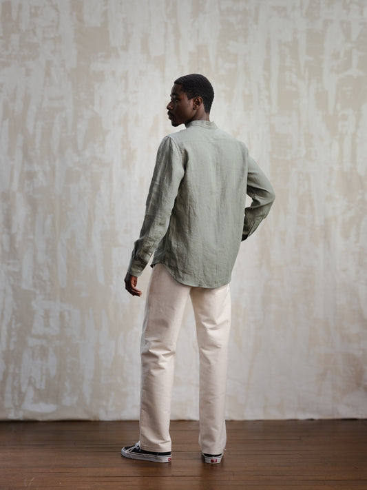 Olive Band Collar Linen Shirt