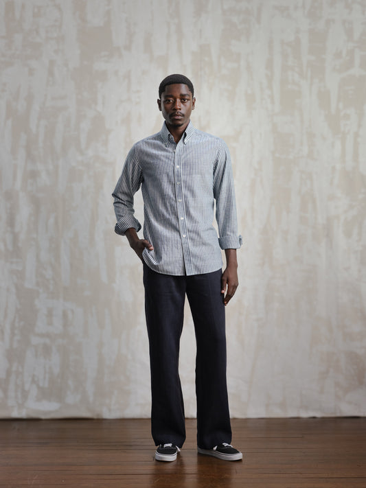 Indigo Stripes Khadi Button Down Shirt