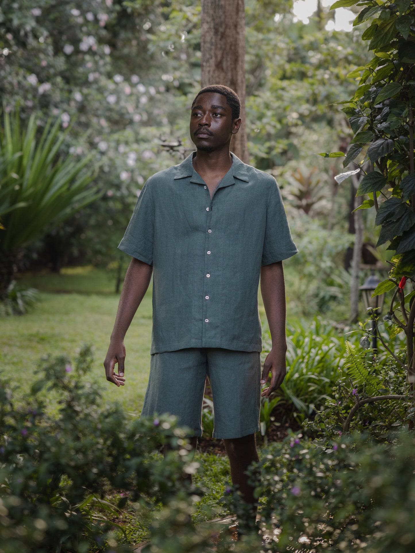 Forest Green Linen Leisure Shirt