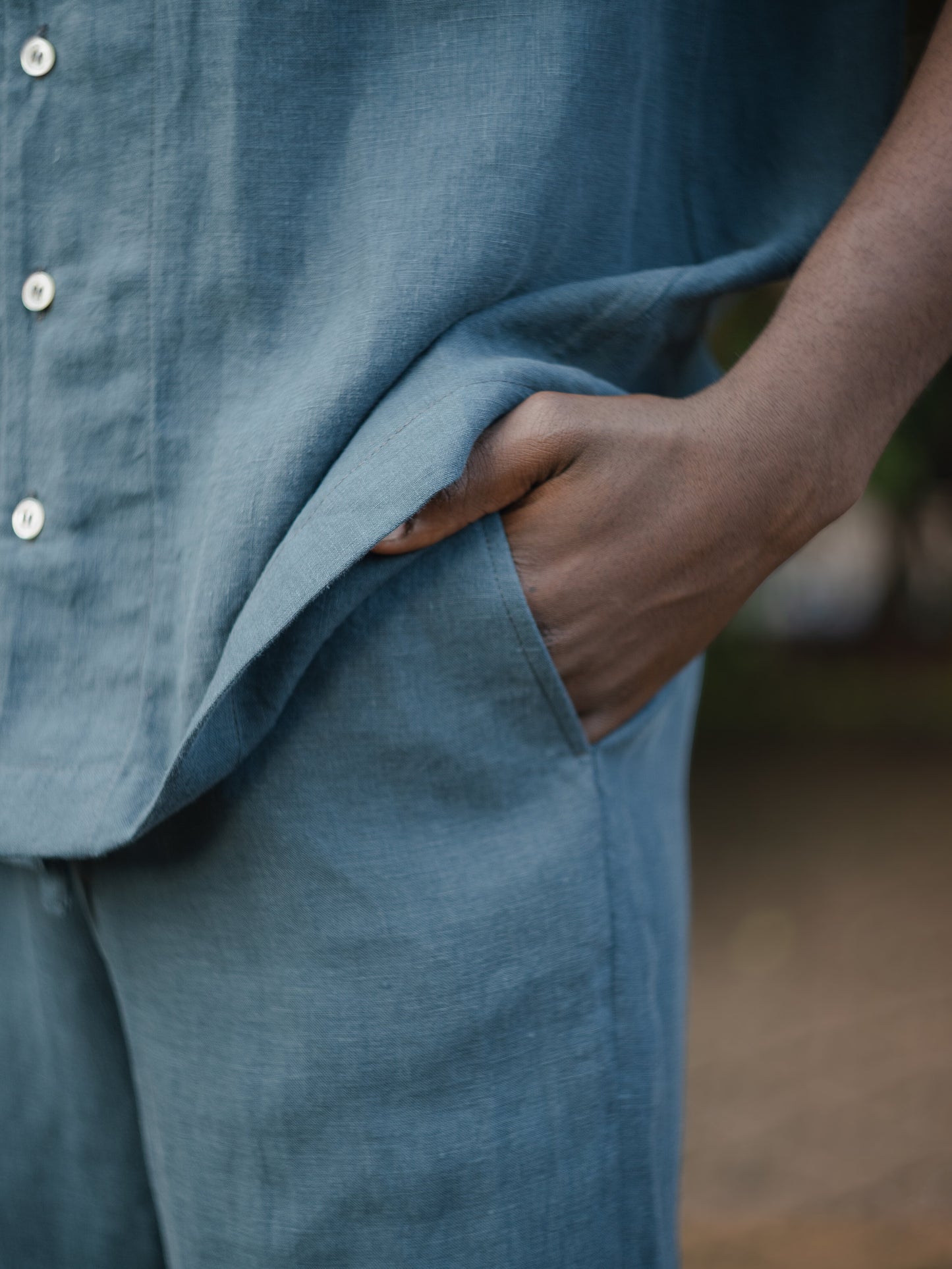 Slate Blue Linen Leisure Shirt