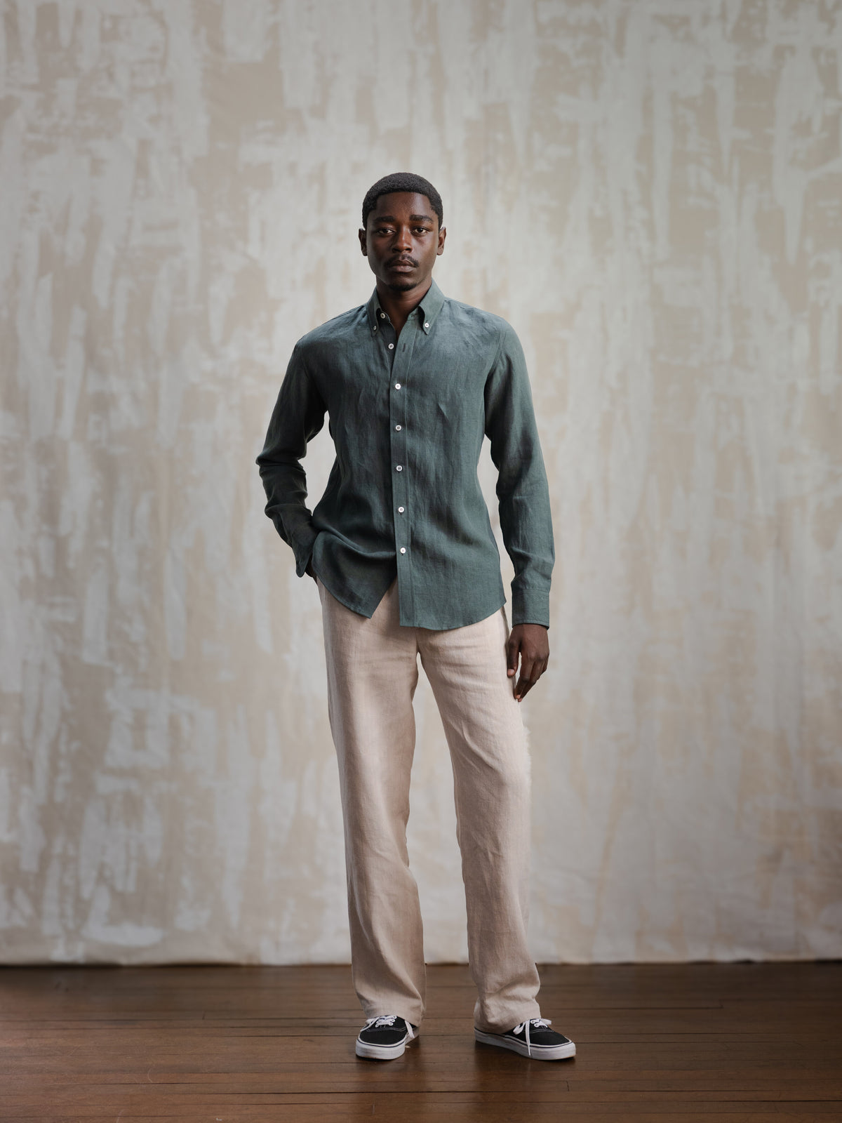 Forest Green Button Down Linen Shirt