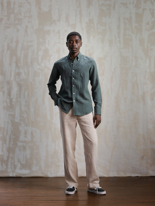 Forest Green Button Down Linen Shirt