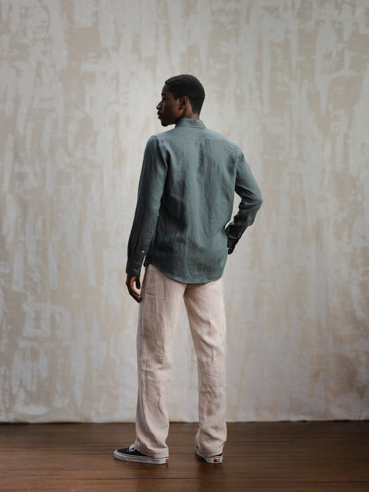 Forest Green Button Down Linen Shirt