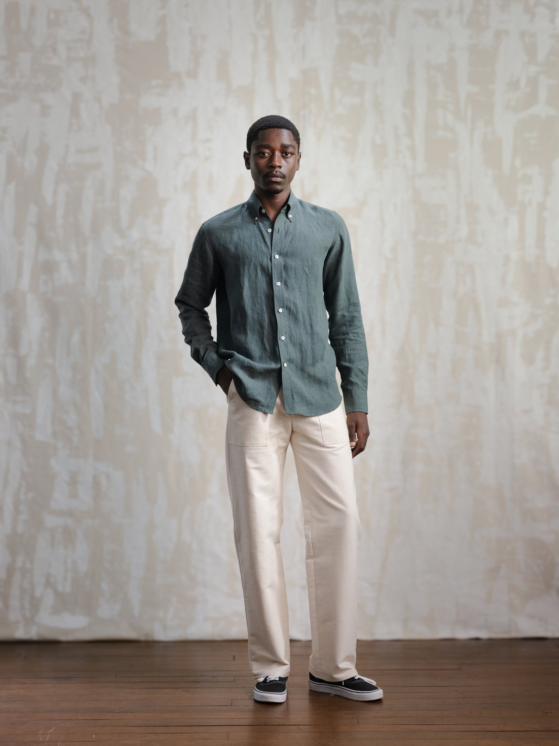 Forest Green Button Down Linen Shirt