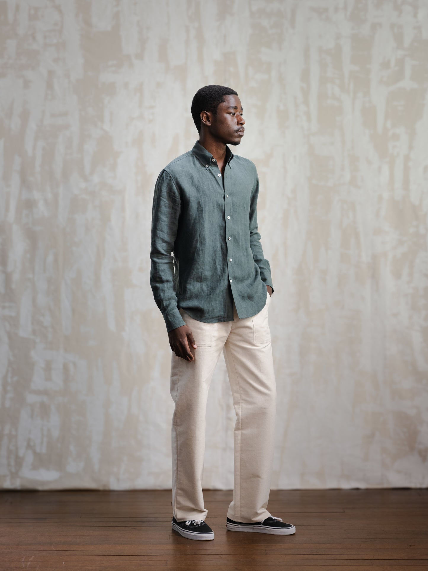 Forest Green Button Down Linen Shirt