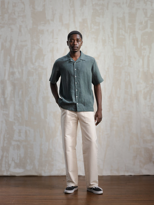 Forest Green Linen Leisure Shirt