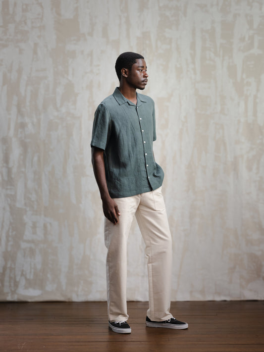 Forest Green Linen Leisure Shirt