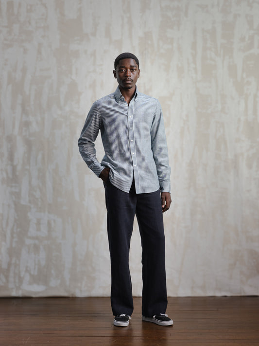 Indigo Stripes Khadi Button Down Shirt