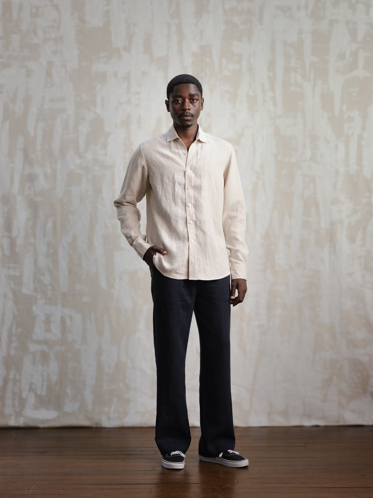 Sand Spread Collar Linen Shirt