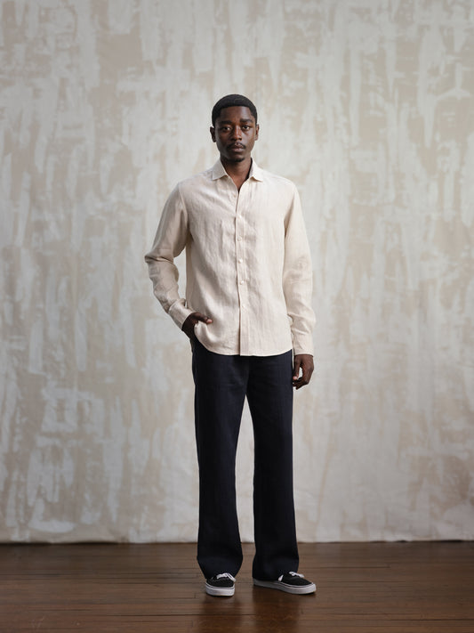 Sand Spread Collar Linen Shirt