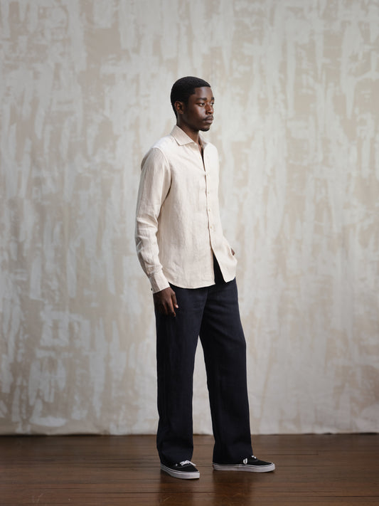 Sand Spread Collar Linen Shirt