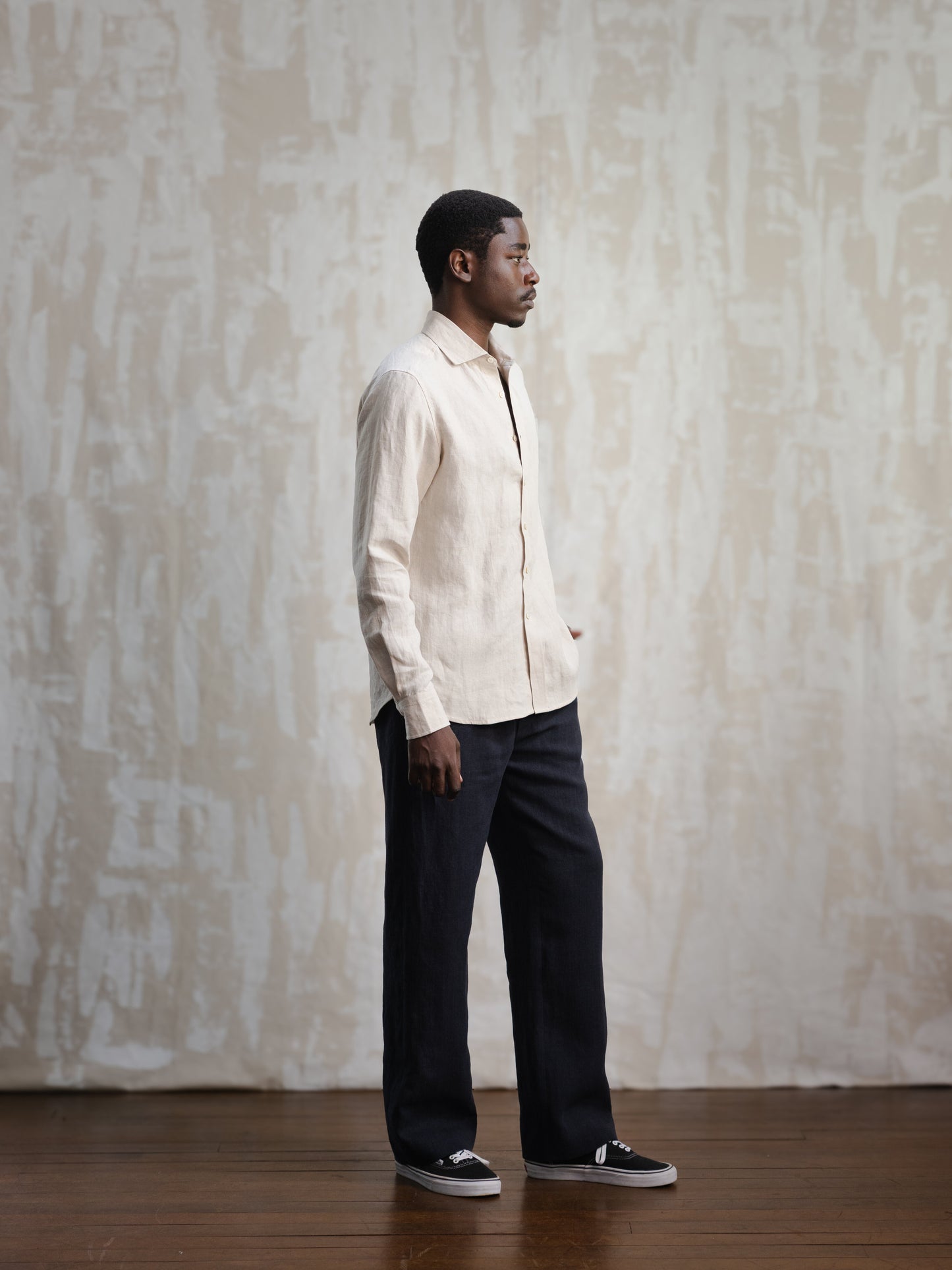 Sand Spread Collar Linen Shirt