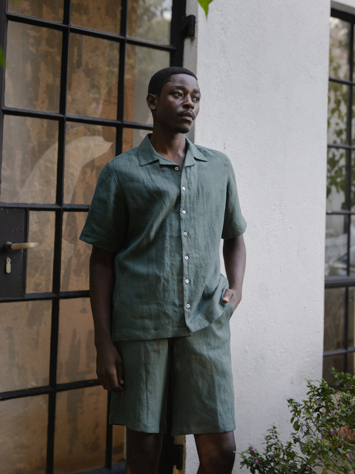 Forest Green Linen Leisure Shirt
