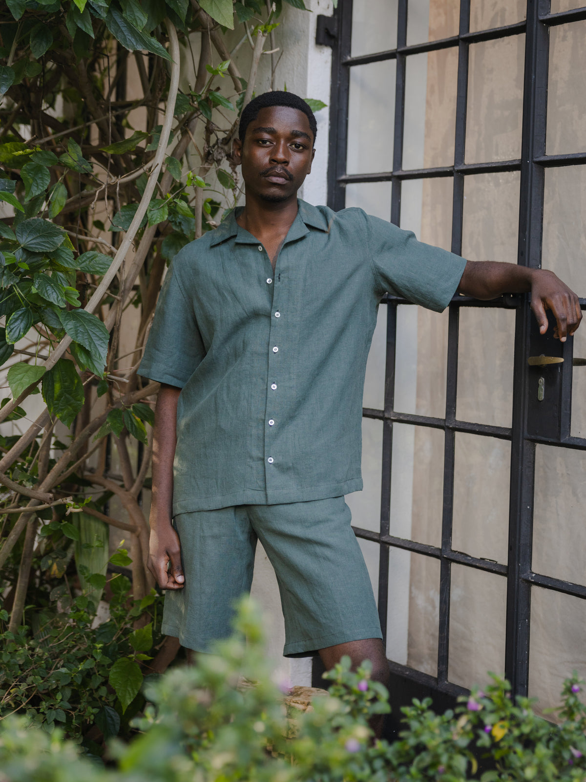 Forest Green Linen Leisure Shirt