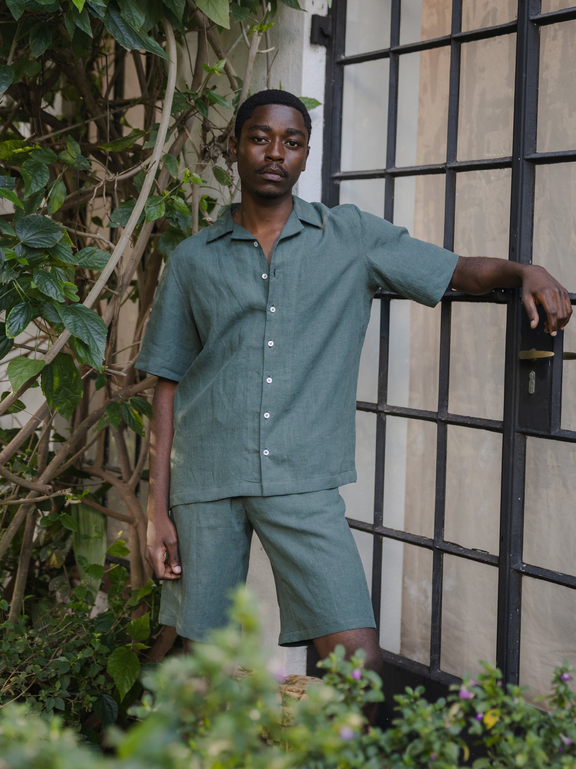 Forest Green Linen Leisure Shirt