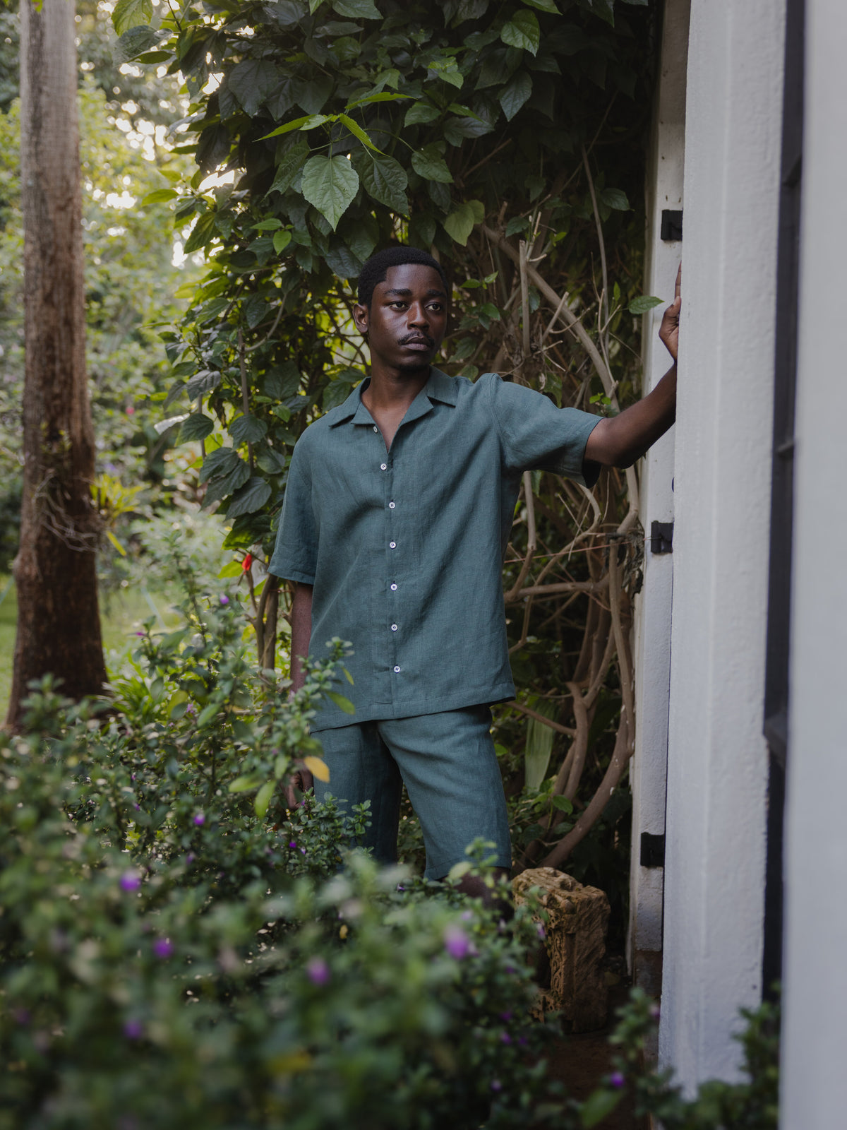 Forest Green Linen Leisure Shirt