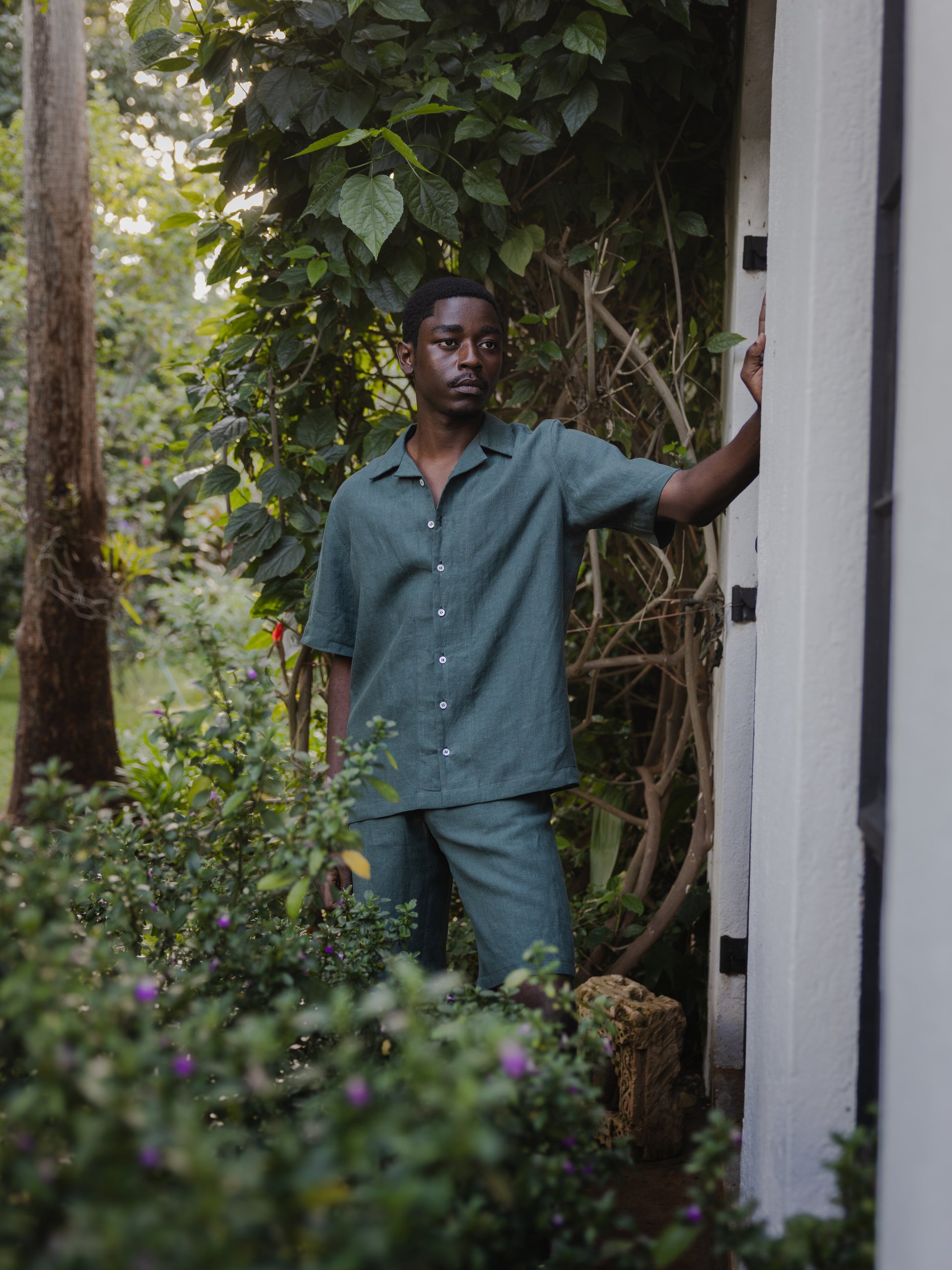 Forest Green Linen Leisure Shirt
