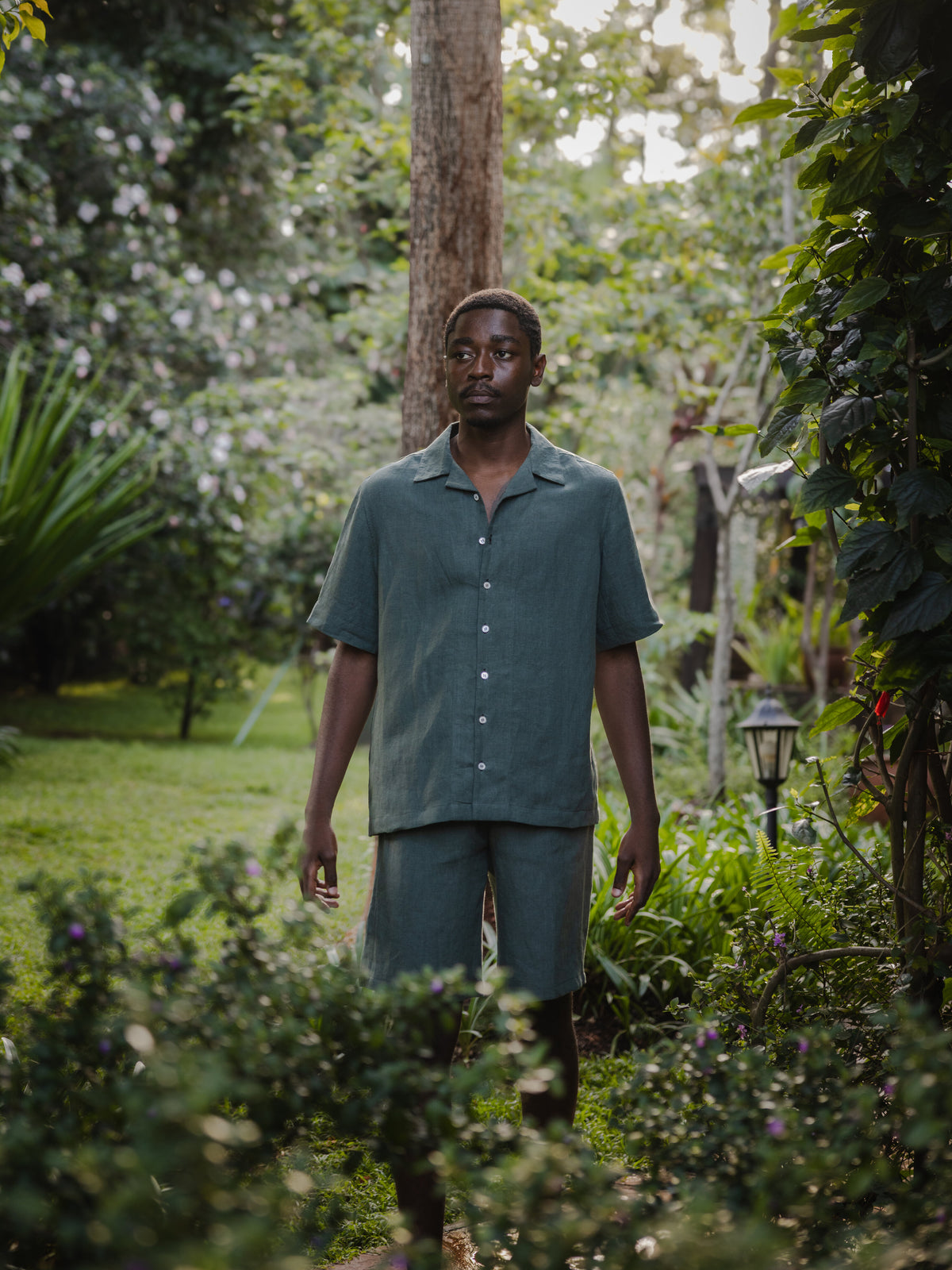Forest Green Linen Leisure Shirt