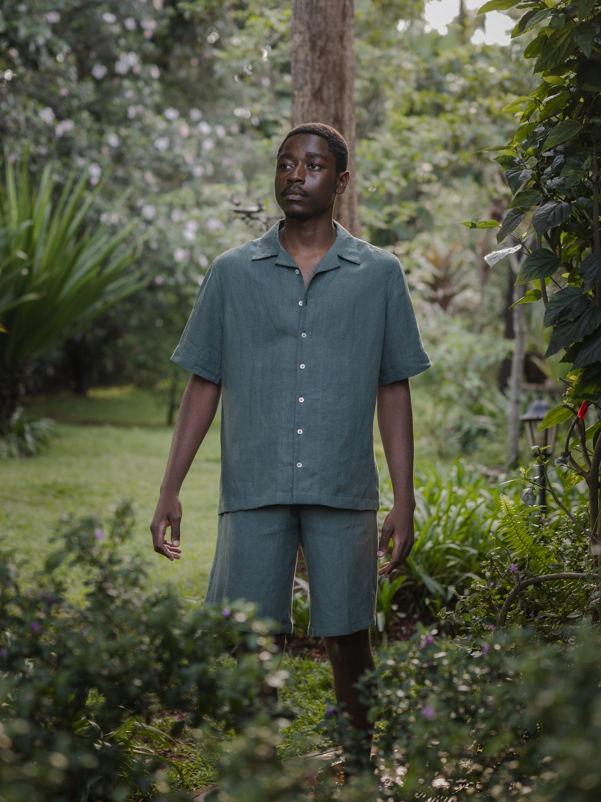 Forest Green Linen Leisure Shirt