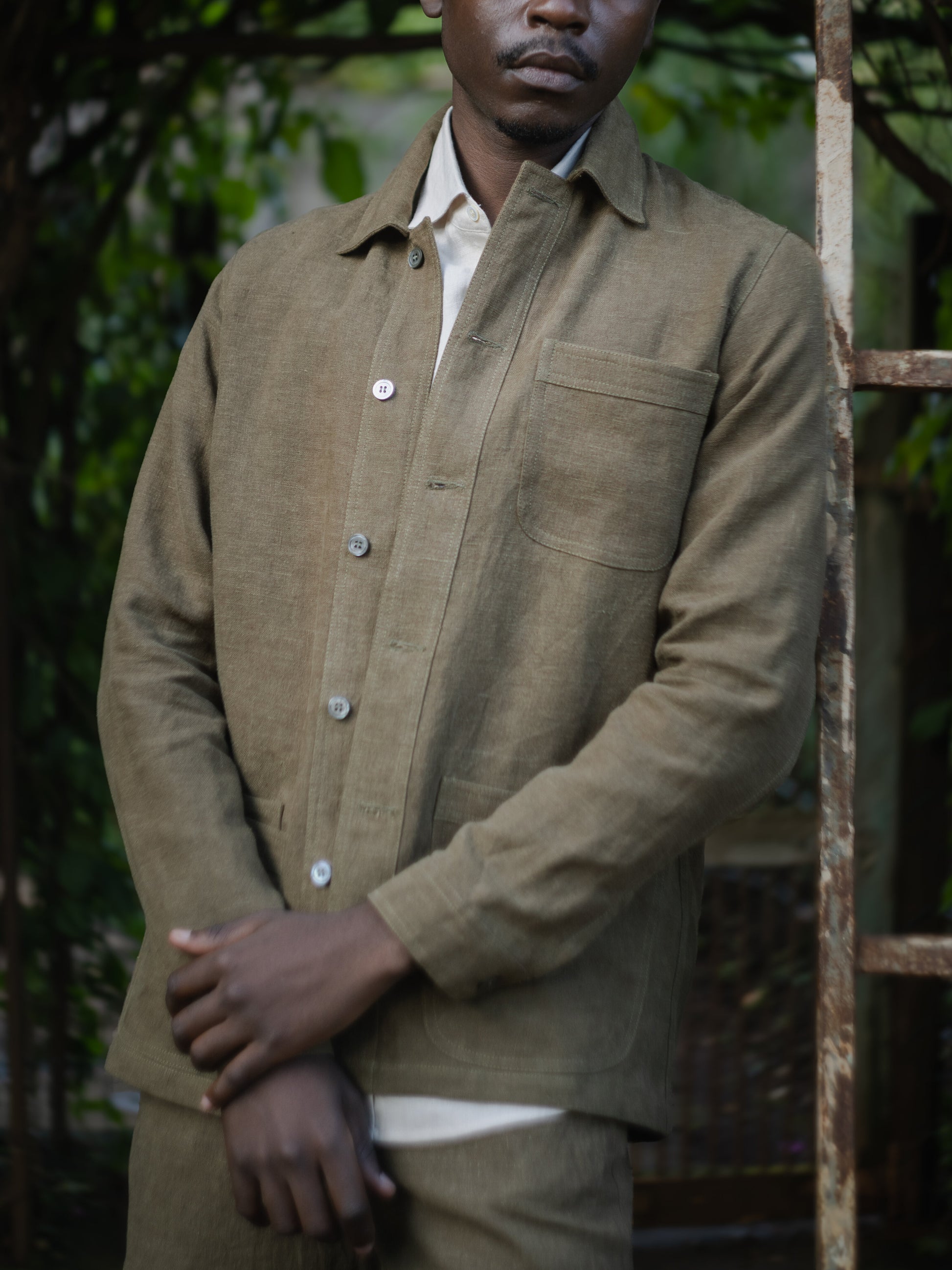 Olive Linen Chore Jacket